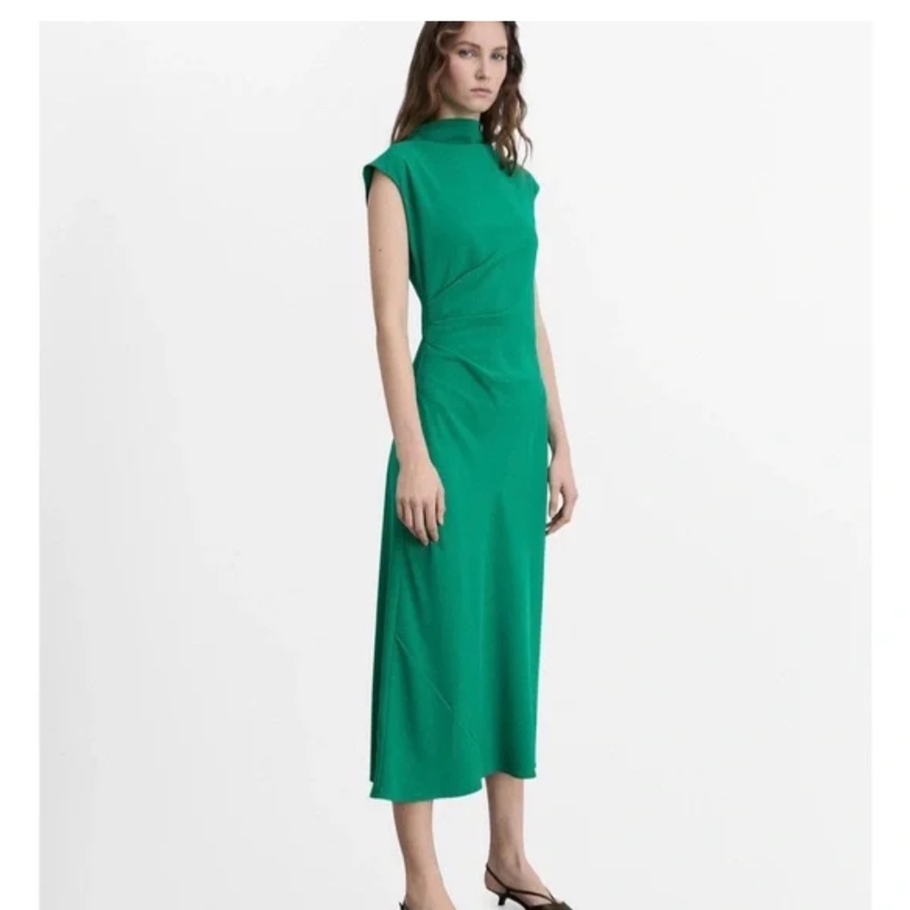 Mango Green Sheath Midi Dress with Mock Neck